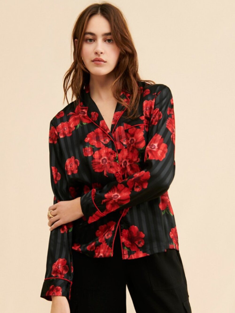 Rachel Parcell Satin Jacquard Pj Shirt